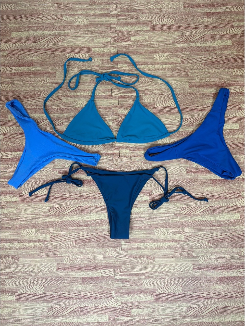 Blue Bikini Bundle 4 Pieces Triangle Halter Top & 3 Bottoms Mix and Match